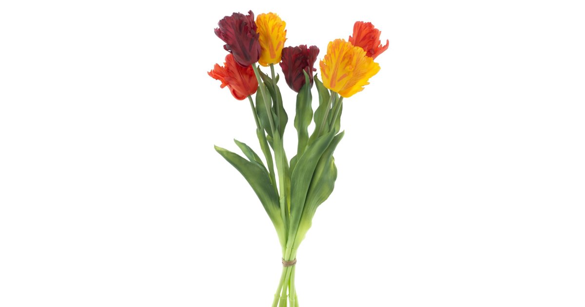 Konsttulpaner Papegoj Real touch röd orange gul bunt 6-pack Grön/Gul ...