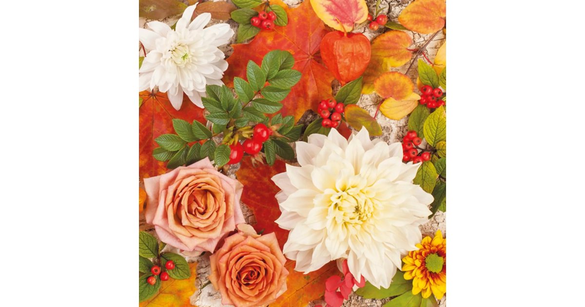 Servetter Autumn Flowers Grön/Rosa/Röd/Vit/Aprikos 20 st L:33 cm B:33 cm